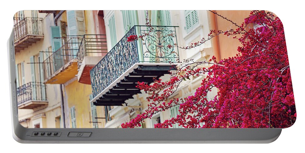 Bougainvillea Portable Battery Charger featuring the photograph Bougainvillea in Villefranche Sur Mer by Melanie Alexandra Price