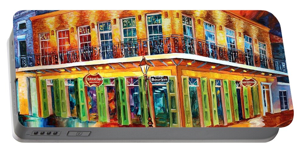 New Orleans Portable Battery Charger featuring the painting Bourbon Bandstand in New Orleans by Diane Millsap