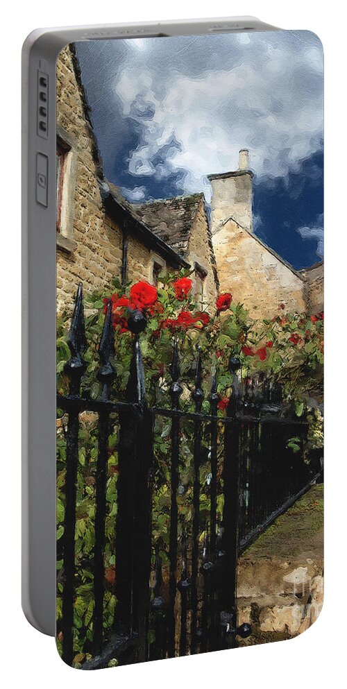 Bourton-on-the-water Portable Battery Charger featuring the photograph Bourton Red Roses by Brian Watt