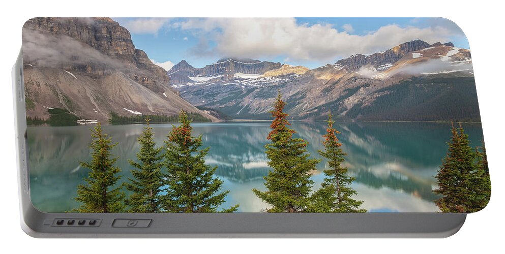 Canadian Rockies Portable Battery Charger featuring the photograph Bow Lake by Jonathan Nguyen
