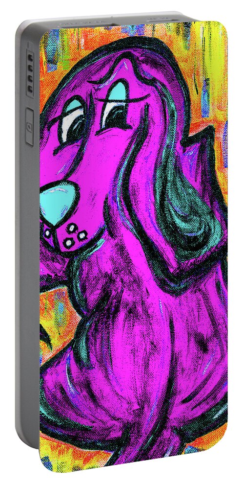 Pink Portable Battery Charger featuring the painting Bow Wow Pink by Meghan Elizabeth