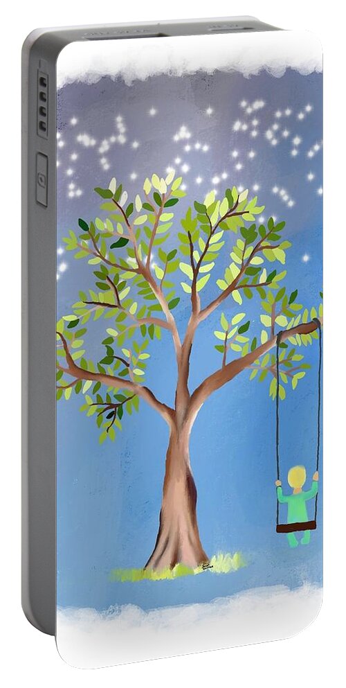 Boy Swing Evening Portable Battery Charger featuring the digital art Boy on a Swing by Sarah Warman