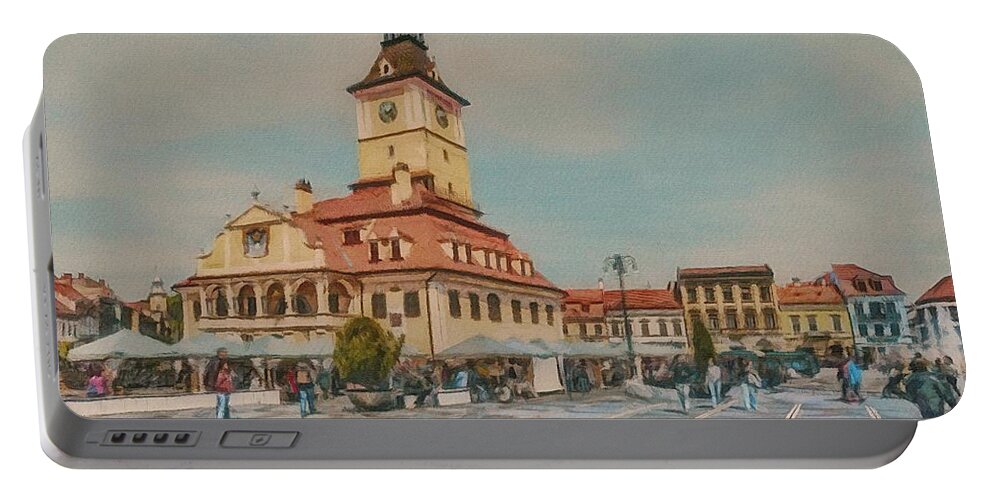 Brasov Portable Battery Charger featuring the painting Brasov Council Square 2 by Jeffrey Kolker