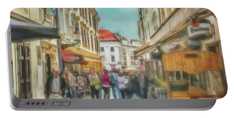 Bratislava Portable Battery Charger featuring the painting Bratislava Street Scene by Jeffrey Kolker