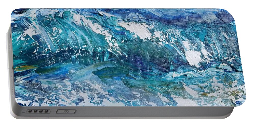 Ocean Waves Portable Battery Charger featuring the painting Breaking Wave in Oil by Expressions By Stephanie