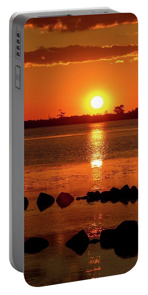 Breakwaters Portable Battery Charger featuring the photograph Breakwater Sunset by Liza Eckardt