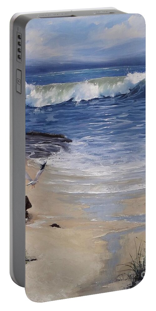Seascape Portable Battery Charger featuring the painting Breathe-Easy by Laura Lee Zanghetti
