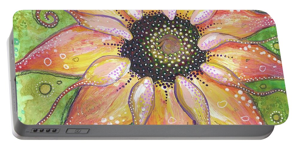 Sunflower Painting Portable Battery Charger featuring the painting Breathe In the New You by Tanielle Childers