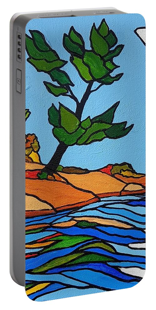 Trees Portable Battery Charger featuring the painting Breezy by Petra Burgmann