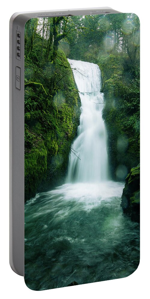 Waterfalls Portable Battery Charger featuring the photograph Bridal Veil Falls in rain by Aashish Vaidya