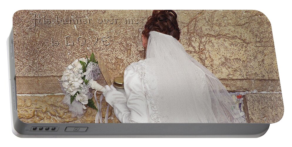 Bride Portable Battery Charger featuring the digital art Bride At The Wall by Constance Woods