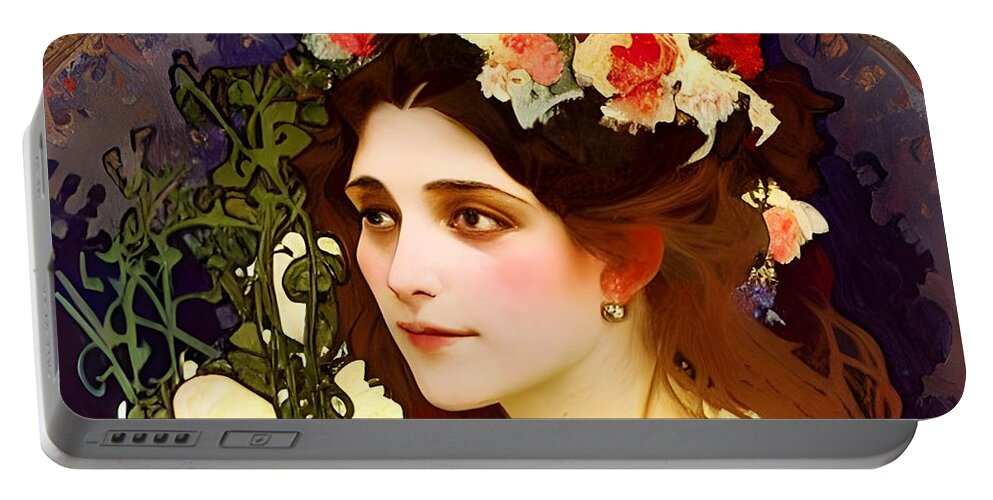 Portrait Portable Battery Charger featuring the digital art Bride with Long Hair by Annalisa Rivera-Franz