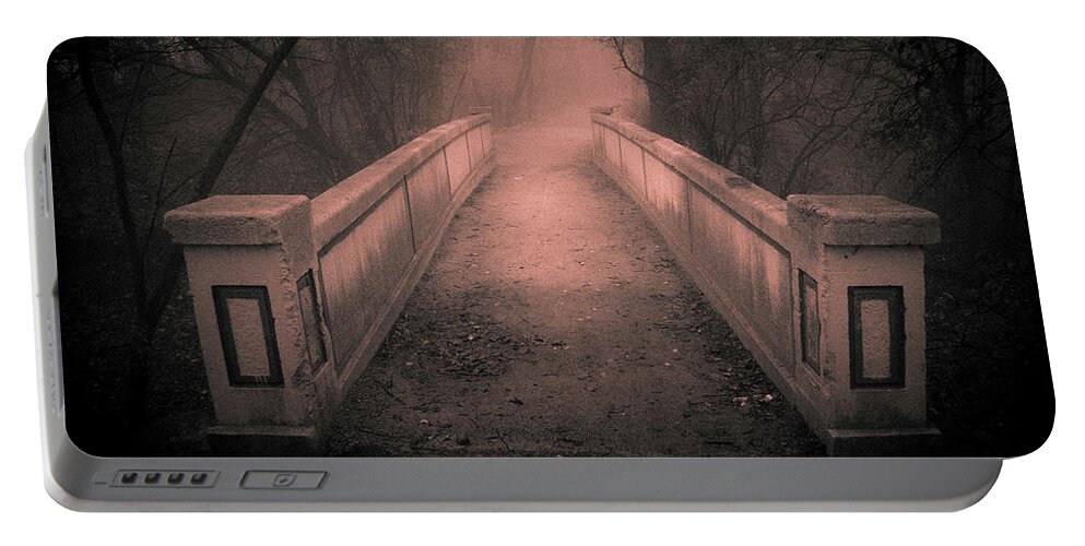 Bridge Portable Battery Charger featuring the photograph Bridge on a Foggy Morning - Dellwood Park, Lockport, Illinois by David Morehead