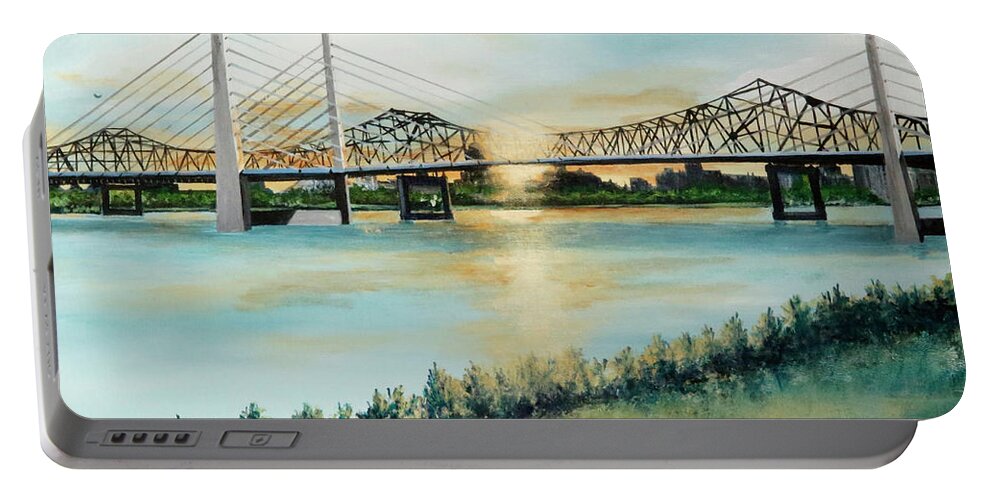 Water Portable Battery Charger featuring the painting Louisville Bridge by Katrina Nixon