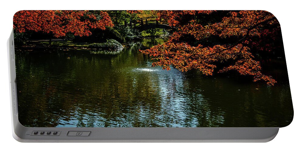 Golden Maple Leaf Portable Battery Charger featuring the photograph Bridge To Pagoda Pond by Johnny Boyd
