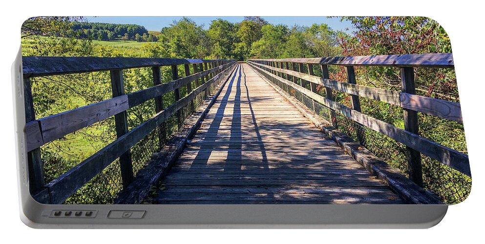 Wooden Bridge Portable Battery Charger featuring the photograph Bridge Walk at The New River Trail State Park by Kerri Farley