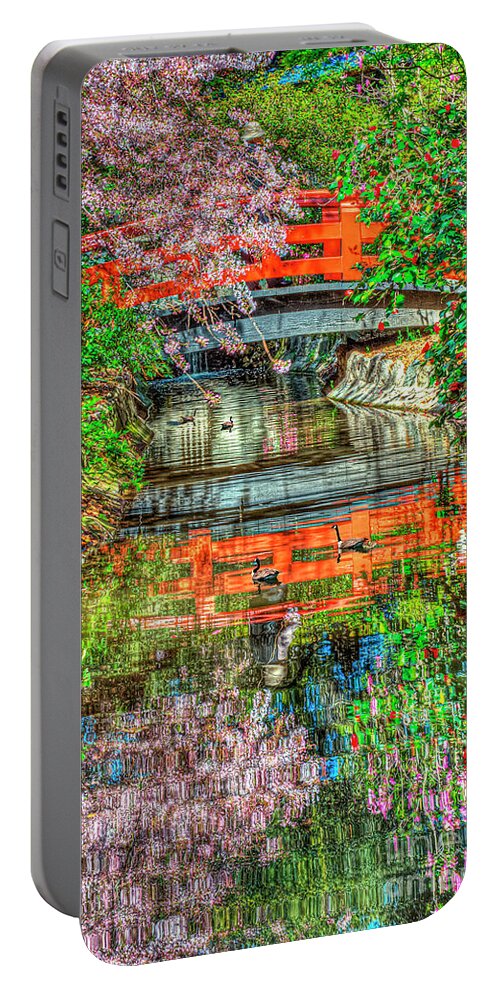 Bridge Portable Battery Charger featuring the photograph Bridge Water Spring Reflections by David Zanzinger