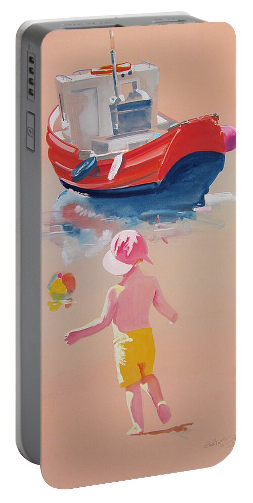 Boat Portable Battery Charger featuring the painting Bridlinton Red by Charles Stuart