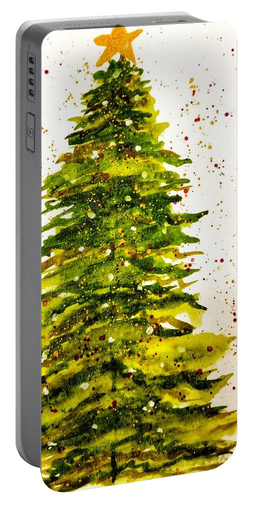 Tree Portable Battery Charger featuring the painting Bright Christmas Tree by Shady Lane Studios-Karen Howard