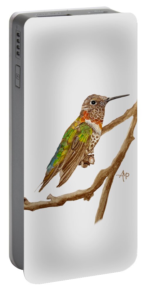 Hummingbird Portable Battery Charger featuring the painting Bright Colored Hummingbird by Angeles M Pomata