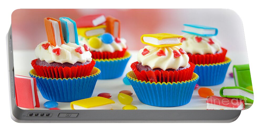 Back To School Portable Battery Charger featuring the photograph Bright colorful Back to School theme cupcakes. by Milleflore Images