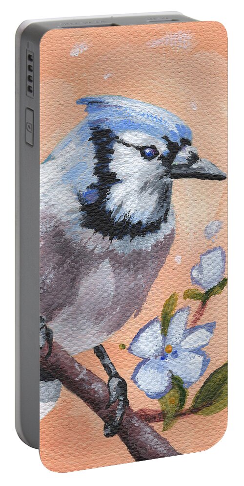 Bird Portable Battery Charger featuring the painting Bright Eyed - Blue Jay Painting by Annie Troe