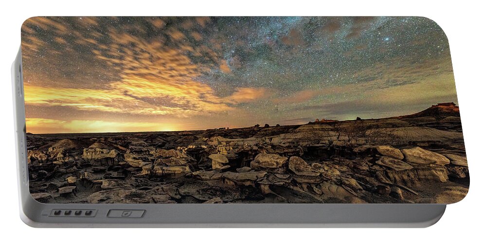 Lena Owens Portable Battery Charger featuring the photograph Bisti Badlands Hoodoos Under Bright New Mexico  Starry Night by OLena Art by OLena Art