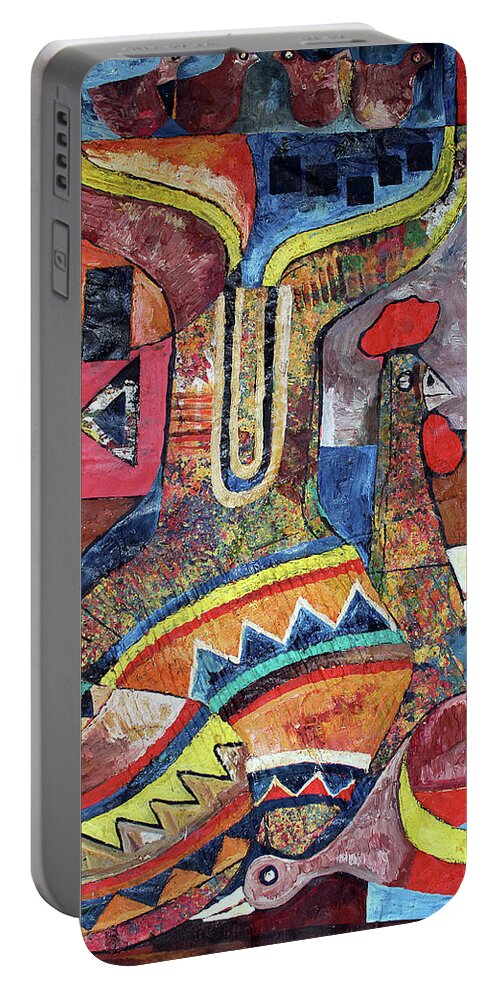  Portable Battery Charger featuring the painting Bright Sunny Day by Speelman Mahlangu