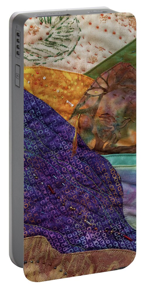 Fiber Art Portable Battery Charger featuring the mixed media Brilliant Sky 2 by Vivian Aumond