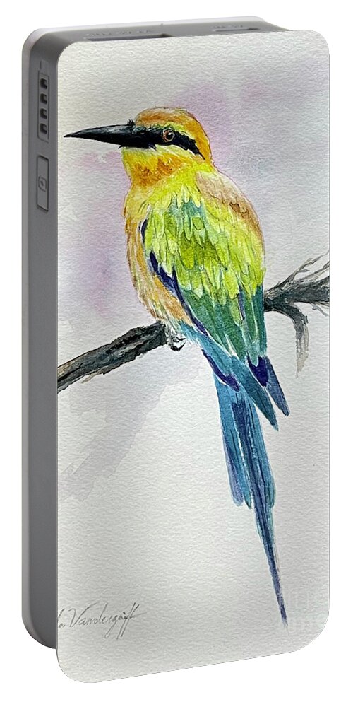 Bird Portable Battery Charger featuring the painting Brown Bird on Branch by Hilda Vandergriff
