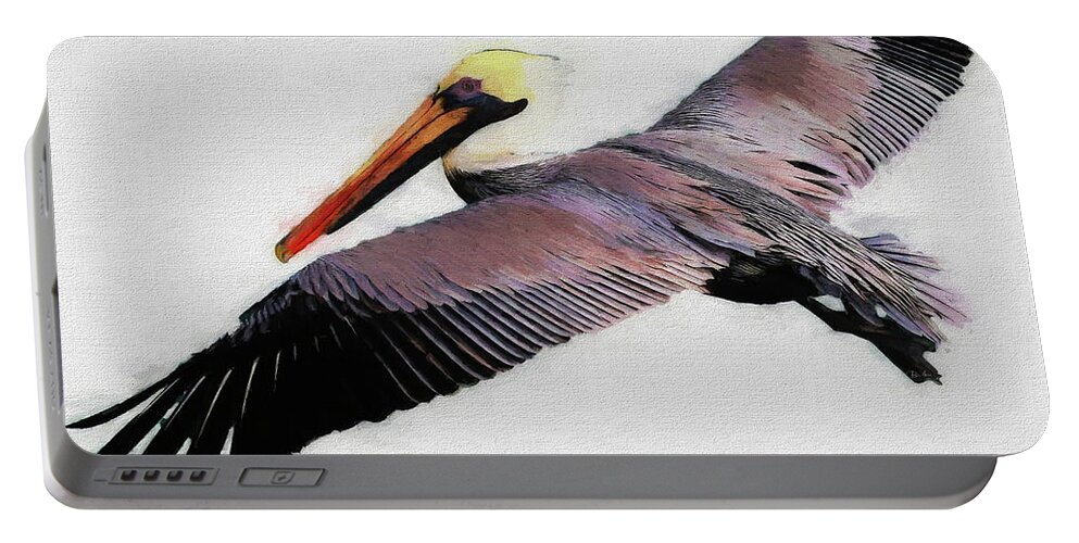 Pelican Portable Battery Charger featuring the digital art Brown Pelican Watercolor on Canvas by Russ Harris