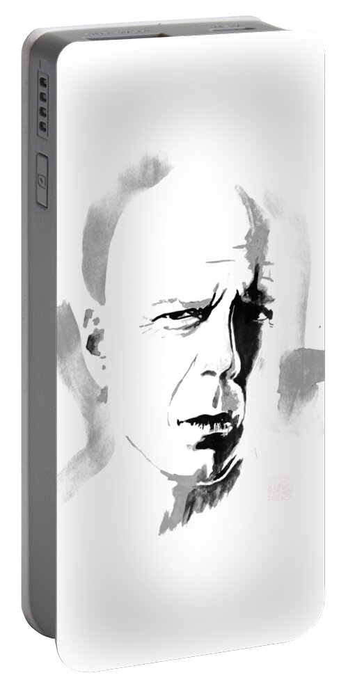Bruce Willis Portable Battery Charger featuring the painting Bruce Willis by Pechane Sumie