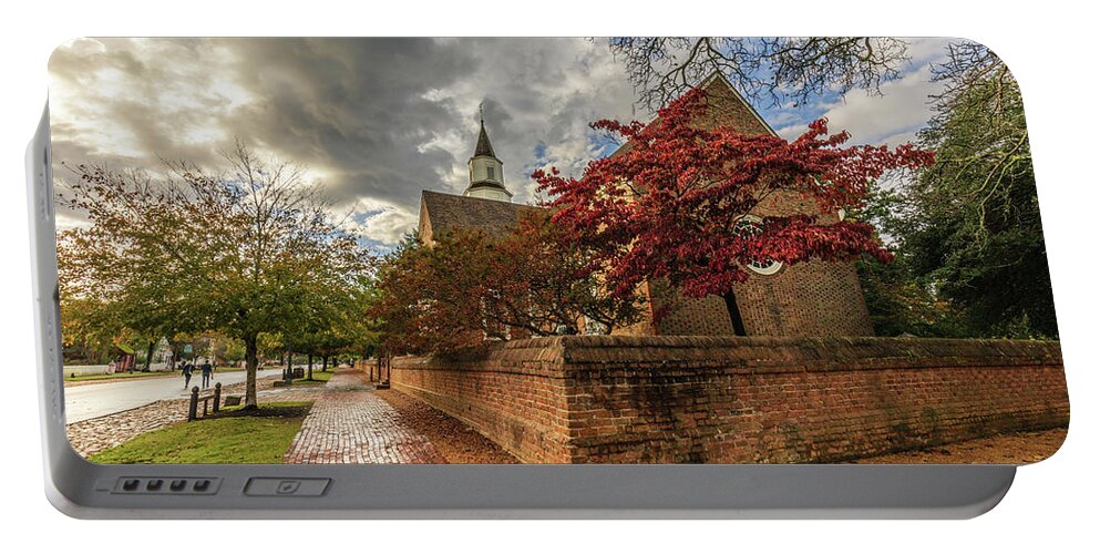 Bruton Parish Portable Battery Charger featuring the photograph Bruton Parish Church in Fall by Rachel Morrison