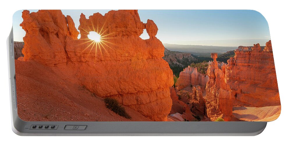 Bryce Canyon Portable Battery Charger featuring the photograph Bryce Canyon Sunburst by Aaron Spong