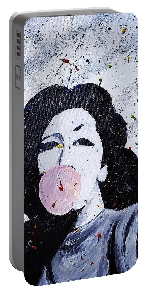 Vintage Portable Battery Charger featuring the painting Bubble Gum Girl by Amy Kuenzie