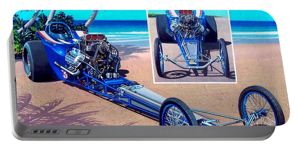 Nhra Drag Racing Top Fuel Funny Car Kenny Youngblood Tom Mcewen Mongoose John Force Portable Battery Charger featuring the painting Bucky's Roadster by Kenny Youngblood