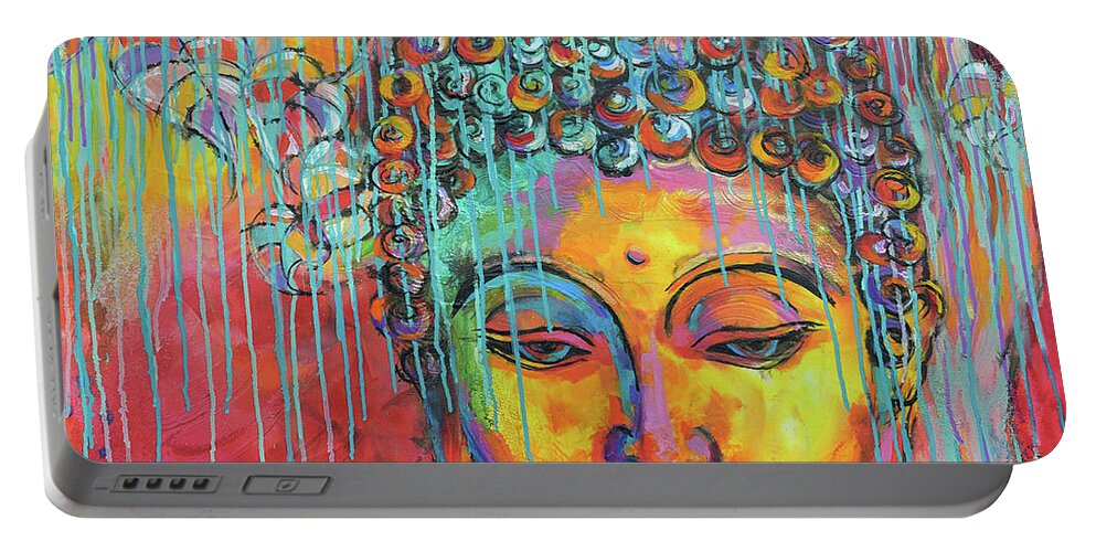  Portable Battery Charger featuring the painting Buddha's Enlightenment by Jyotika Shroff