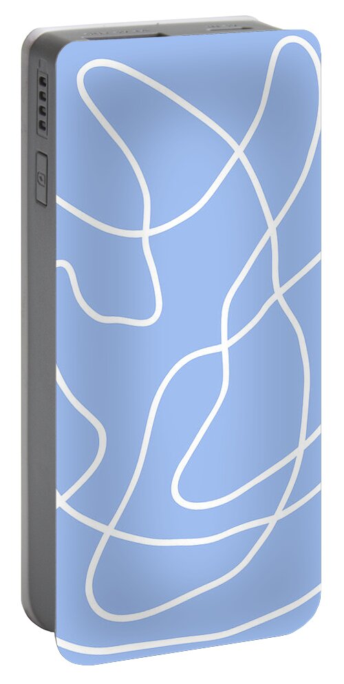 Nikita Coulombe Portable Battery Charger featuring the painting Buddha's Hand II white line on periwinkle background by Nikita Coulombe