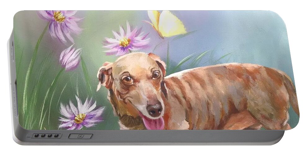 Dachshound Dog Portable Battery Charger featuring the painting Buddy by Helian Cornwell