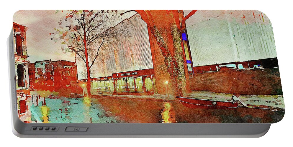 Buildings Portable Battery Charger featuring the digital art Buildings in the Morning on The Canal by Shelli Fitzpatrick