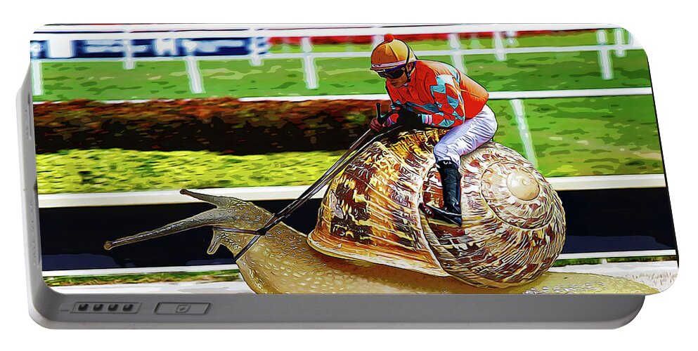 Thoroughbred Portable Battery Charger featuring the mixed media Built for Speed by Ed Taylor
