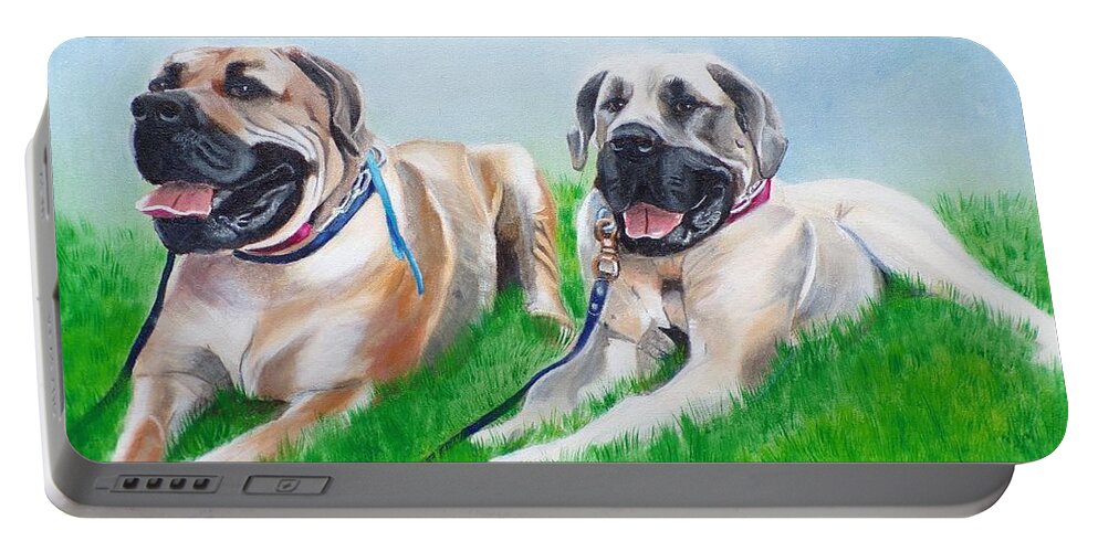 Pets Portable Battery Charger featuring the painting Bull Mastiffs by Kathie Camara