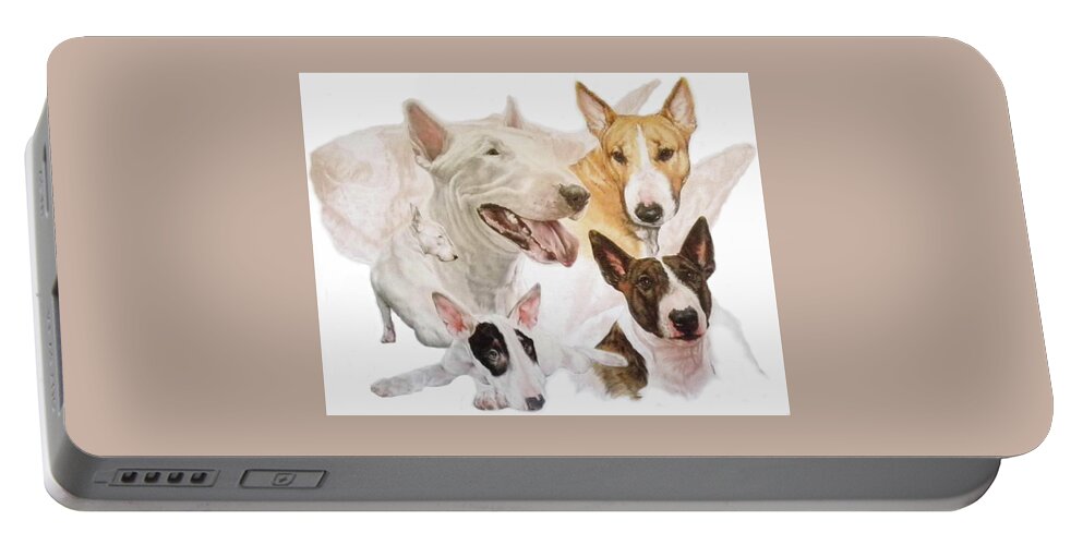 Purebred Portable Battery Charger featuring the mixed media Bull Terrier Medley by Barbara Keith