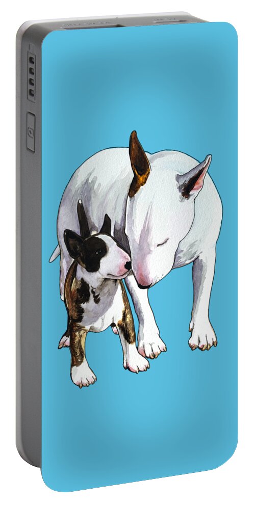 Bull Terrier Portable Battery Charger featuring the painting Bull Terrier Mom and her Son by Jindra Noewi