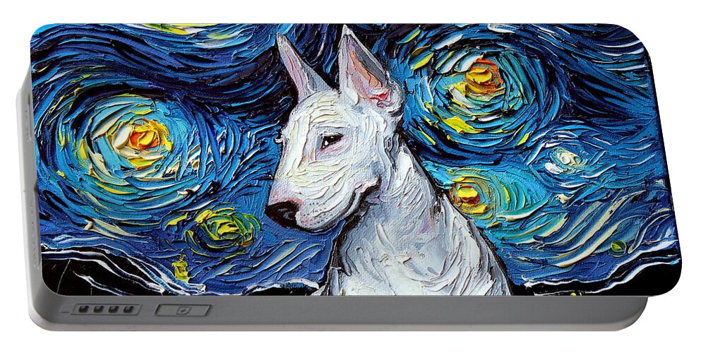 Terrier Portable Battery Charger featuring the painting Bull Terrier Night by Aja Trier