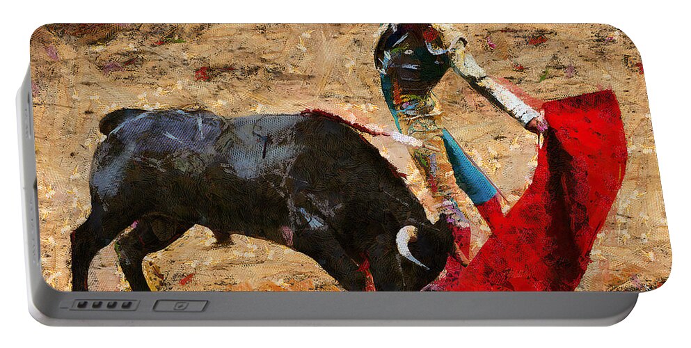Bull Portable Battery Charger featuring the painting Bullfighting by Charlie Roman