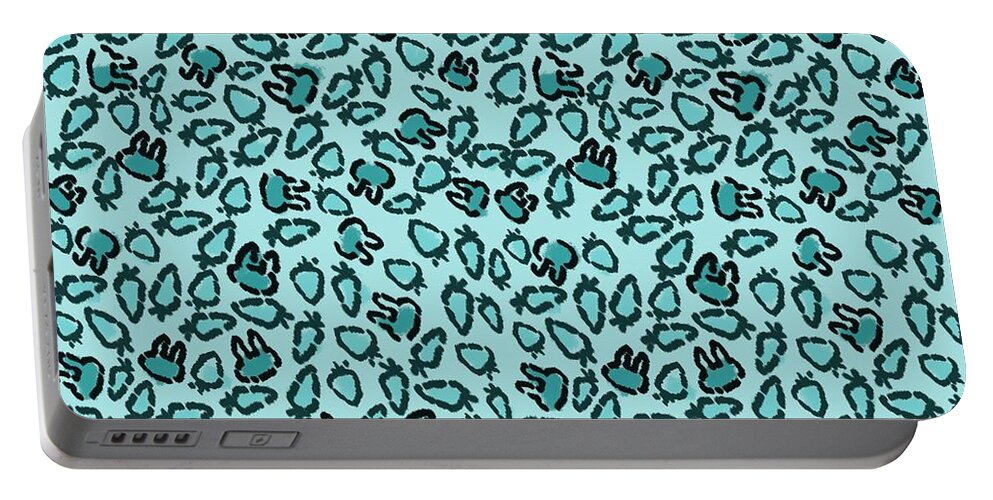 Bunny Portable Battery Charger featuring the digital art Bunnies and Carrots Pattern in Easter Blues by Colleen Cornelius