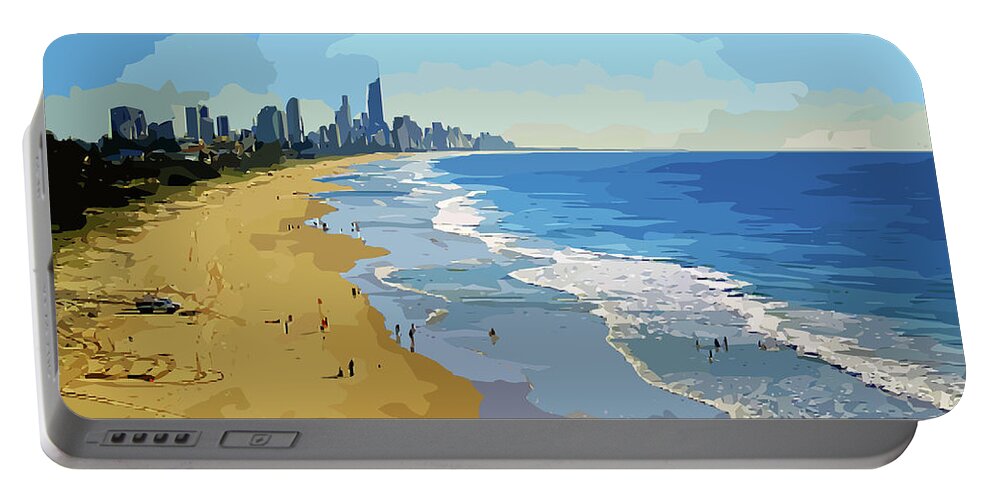 Seascape Portable Battery Charger featuring the digital art Burleigh Beach Gold Coast 070708 Cartoon by Selena Boron