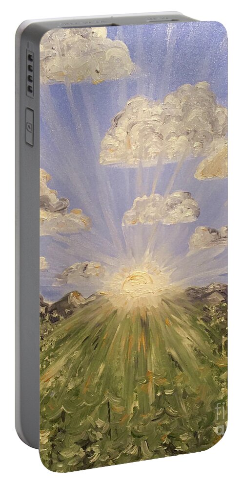 Sun Portable Battery Charger featuring the painting Burst of Hope by Shelley Myers