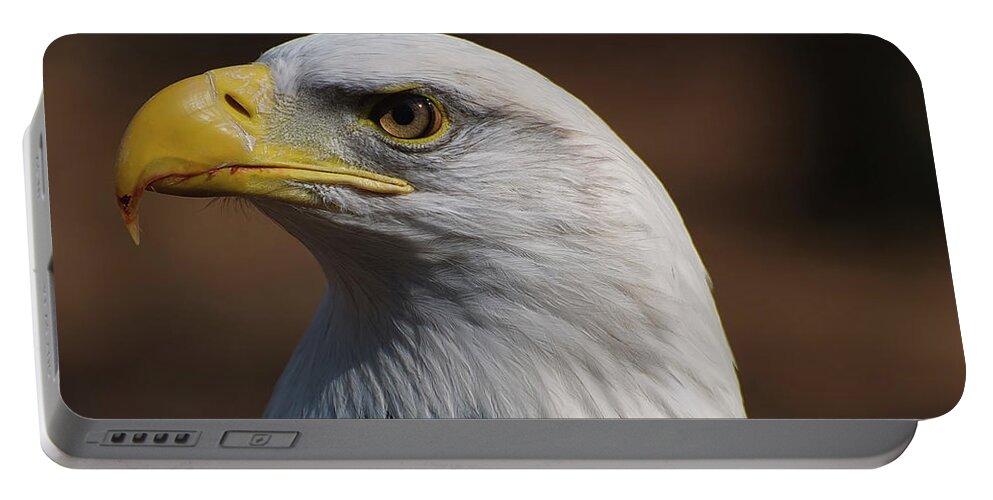 Bald Eagle Portable Battery Charger featuring the photograph bust image of a Bald Eagle by Flees Photos
